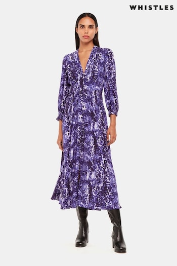 Whistles Purple Glossy Leopard Midi Dress (695916) | £159