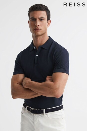Reiss Navy Puro Slim Fit Garment Dye Polo Shirt (696007) | £78
