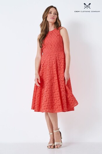 Crew Clothing Company Red Print Cotton  A-Line Dress (696042) | £165