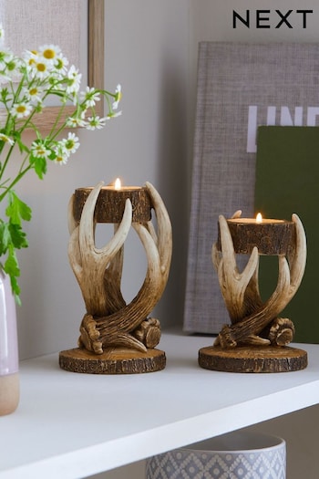 Set of 2 Brown Antler Tealight Candle Holders (696132) | £22