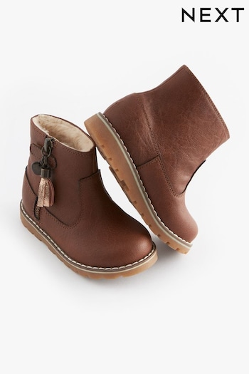 Tan Brown Standard Fit (F) Warm Lined Tassel Detail Zip Boots (696310) | £27 - £31