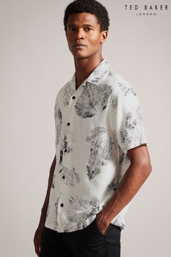 Ted Baker Rialto Short Sleeve Relaxed Photographic Leaf Cream Shirt (696313) | £85