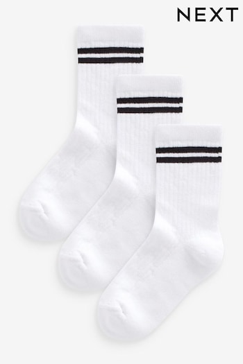 White Black Stripe Regular Length 3 Pack Cotton Rich Cushioned Sole Ankle Socks (696386) | £5.50 - £6.50