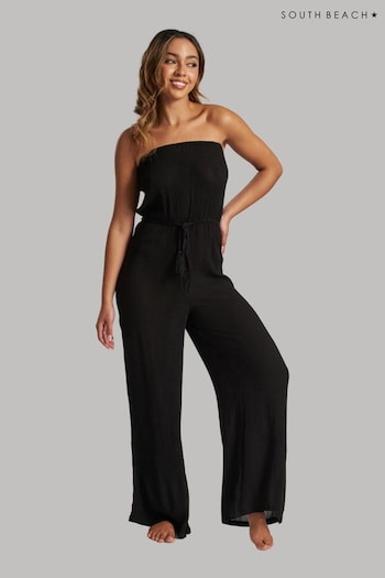 South Beach Black Crinkle Viscose Strapless Jumpsuit (696596) | £30