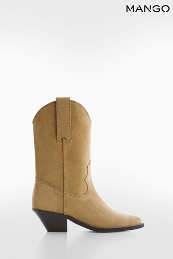 Mango Cowboy Style Leather Ankle Brown Boots (696675) | £120