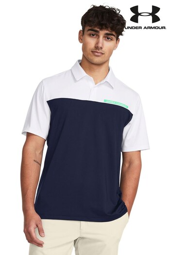 Under Armour Navy Blue/White Golf T2G Colour Block Striped Polo Shirt (697147) | £45