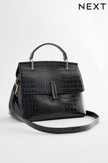 Black Croc Effect Handheld Tote Bag (697718) | £34