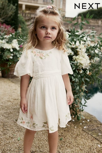 White Embroidered Cotton Dress (3mths-10yrs) (697782) | £26 - £32