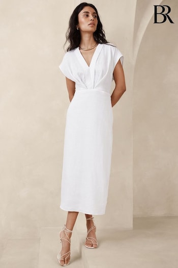 Banana Republic White Mari Draped Maxi Dress (697786) | £175