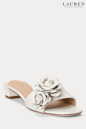 Lauren Ralph Lauren Fay Floral Trim Nappa Leather White Sandals (698156) | £169