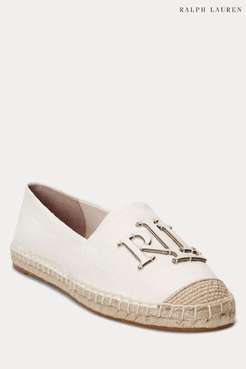 Lauren Ralph Lauren Cameryn III Canvas Leather White Espadrille Shoes out (698190) | £119