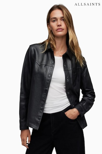 AllSaints Ashwood Leather Black Shirt (698301) | £239