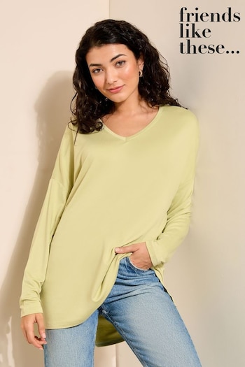 All Tops & T-Shirts Green Soft Jersey V Neck Long Sleeve Tunic Top (698532) | £22