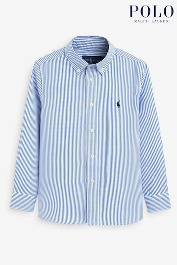 triangle-motif contrasting-trim jacket Boys Striped Cotton Poplin Logo Shirt (698557) | £75 - £79