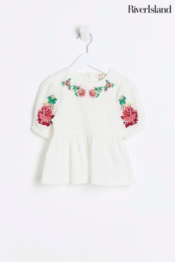 River Island White Girls Embroidered Peplum Blouse (698741) | £16