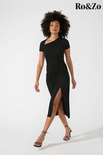 Ro&Zo - Black Crepe Jersey Split Leg Midi River Dress (699031) | £89