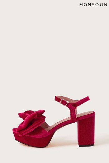 Monsoon Red Velvet Bow Platform Heels (699209) | £75