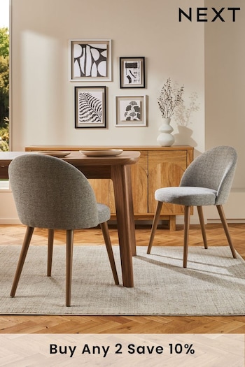 Set of 2 Tweedy Plain Mid Grey Newman Walnut Effect Leg Dining Chairs (699318) | £199