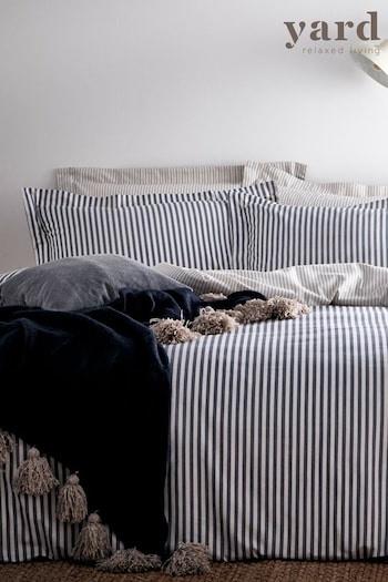 The Linen Yard Navy Blue Hebden Striped Duvet Cover and Pillowcase Set (699355) | £26 - £50