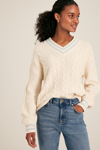 Joules Dibly Cream/Blue Cable Knit Cricket Jumper (699550) | £64.95