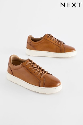 Tan Brown Leather Smart Lace-Up Trainers (699640) | £26 - £33