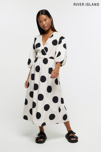 River Island White Petite Puff Sleeve Midi Dress organic (699659) | £50