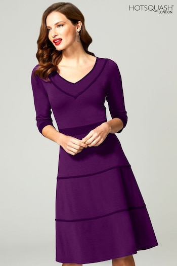 HotSquash Purple V-Neck Dress With Contrast Piping (699696) | £105