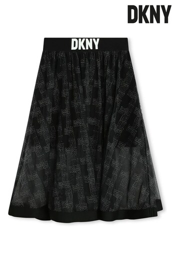 DKNY Two Layer Mesh Logo Mid Length Black Skirt (699700) | £78 - £88