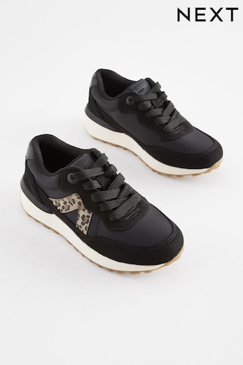 Black Animal Print Lace-Up Chunky Trainers (699948) | £25 - £32