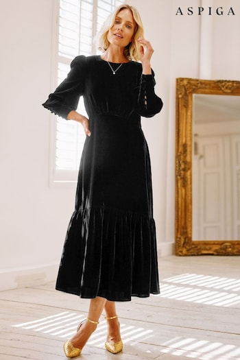 Aspiga Esmee Black Velvet Dress (69W981) | £250
