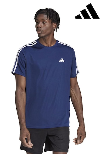 adidas Blue Train Essentials 3-Stripes Training T-Shirt (6A8519) | £23