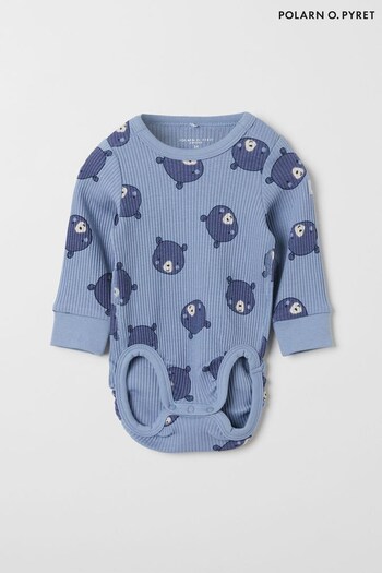 Polarn O Pyret Blue Organic Bear Print Babygrow (6R8132) | £18