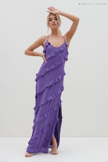Pretty Lavish Purple Harper Ruffle Maxi Dress (700110) | £44
