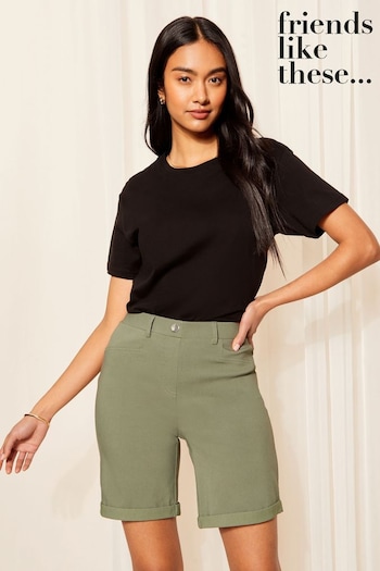 REIKO Arnel High-Waisted Skinny Jeans Khaki Green Sculpt and Shape Turn Up Jersey Shorts (700276) | £24