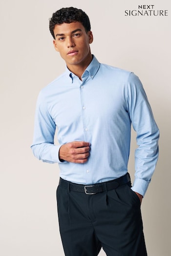 Blue Texture Regular Fit Signature Motionflex Stretch Shirt (700414) | £48
