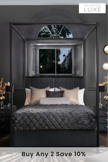 Black and Opulent Velvet Charcoal Langdon Metal 4 Poster Collection Luxe Bed Frame (700612) | £699 - £899