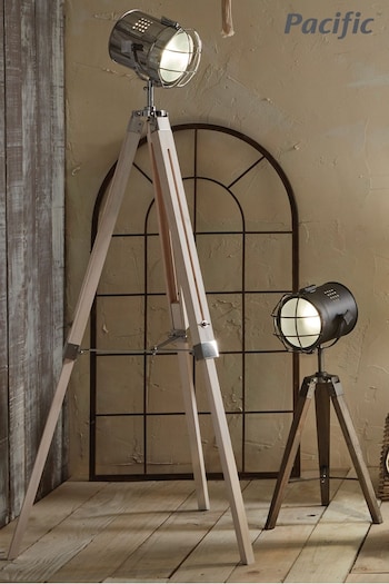 Pacific White Wash And Silver Metal Capstan Tripod Floor Lamp (700768) | £140