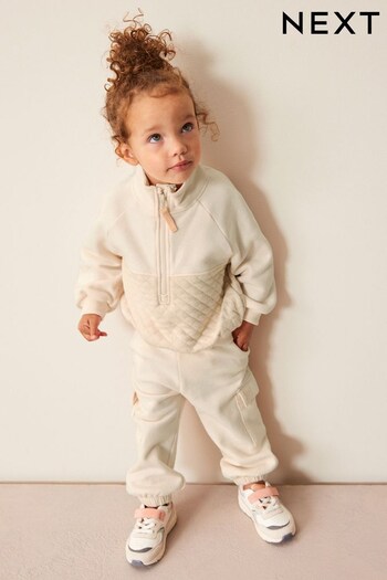 Neutral Quilted Panel Zip Sweatshirt And Joggers Set (3mths-7yrs) (701241) | £18 - £22