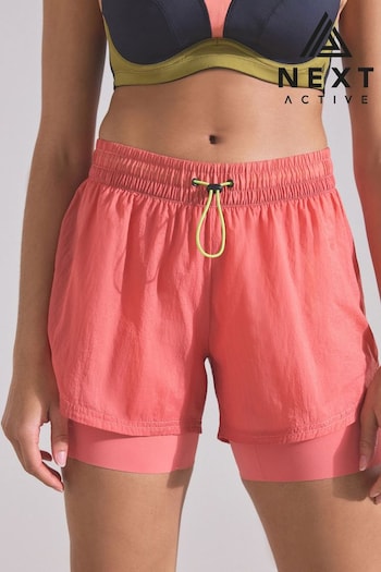 Coral Pink High Waisted 2-in-1 Sport Shorts (701397) | £24