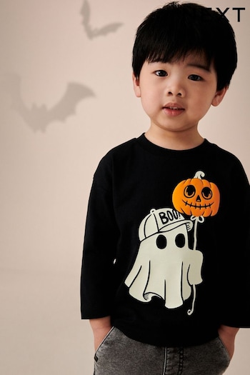 Black Ghost Halloween Long Sleeve T-Shirt (3mths-7yrs) (701720) | £7.50 - £9.50