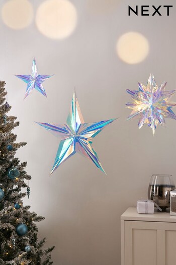 Set of 3 Iridescent Hanging Star Christmas Decorations (701860) | £12