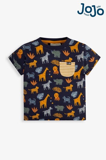 JoJo Maman Bébé Navy Safari Print Pocket T-Shirt (701926) | £14