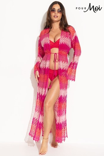 Pour Moi Red Colour Block Crochet Co-Ord Maxi Beach Kimono (701944) | £45