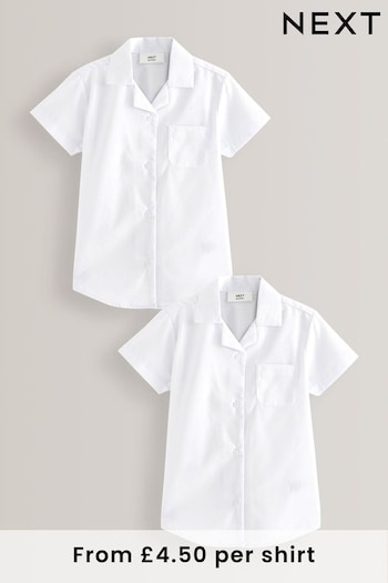 White 2 Pack Short Sleeve Revere Collar School Schumacher Shirts (3-17yrs) (701959) | £9 - £16.50