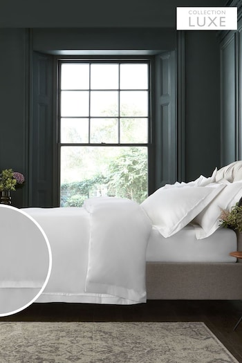 White Collection Luxe 1000 Thread Count 100% Cotton Sateen Oxford Duvet Cover and Pillowcase Set (702065) | £115 - £135