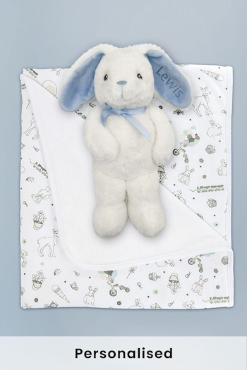 Babyblooms Blue Personalised Bunny With Snuggle Wrap Gift (702275) | £54