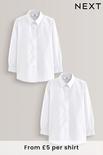 White Slim Fit 2 Pack Long Sleeve Formal School Manches Shirts (3-18yrs) (702400) | £10 - £15