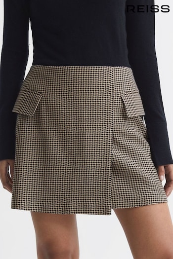Reiss Black/Camel Ella Wool Dogtooth Mini Skirt (702414) | £158