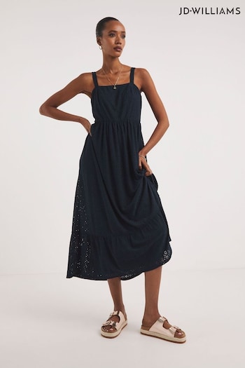 JD Williams Navy Blue Jersey Broderie Cami Tiered Industry Dress (702459) | £38