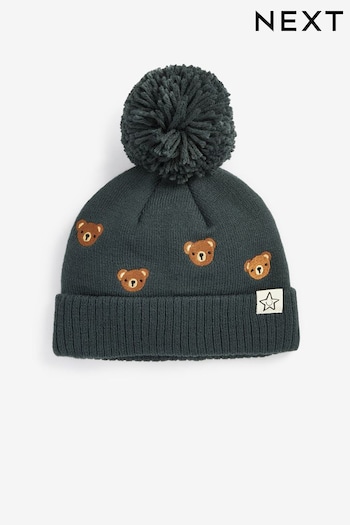 Charcoal Grey Embroidered Bears Pom Hat (3mths-10yrs) (702602) | £6 - £7